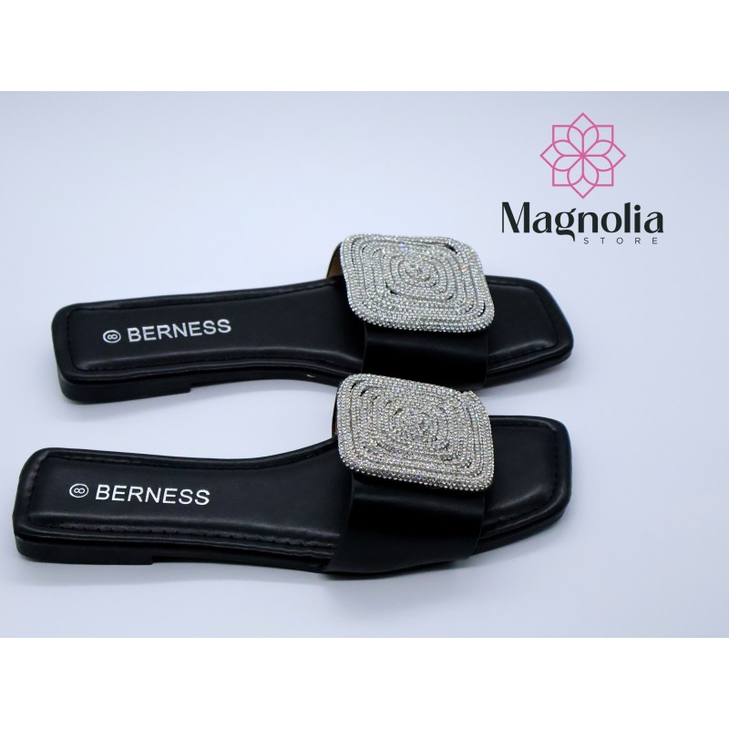 Sandalia Negra Hebilla de Brillos Sandalia Negra Hebilla de Brillos