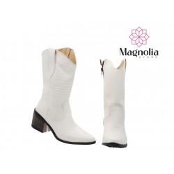 Bota Tacón Corto Blanco con Punta